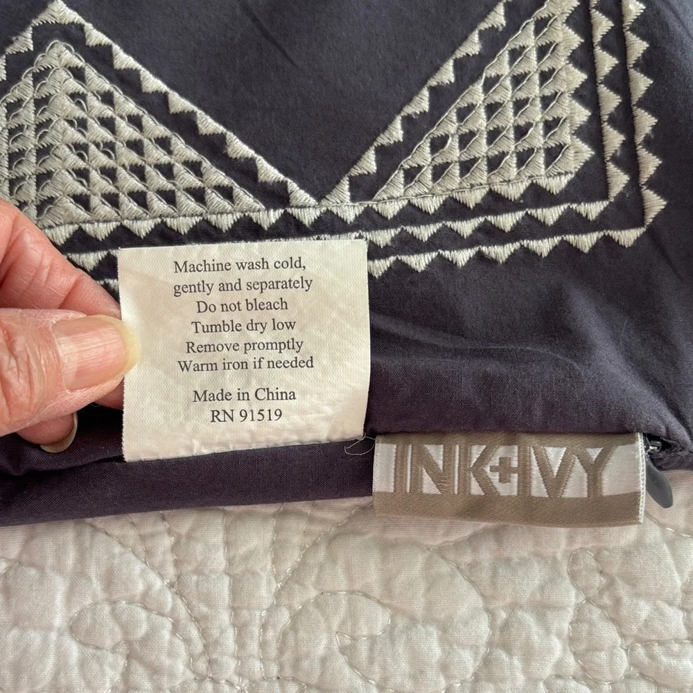 Ink + Ivy Isla Cotton Embroidered Edge Geometric Euro Shams Set of 2 Gray White
